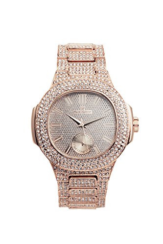 Bling-ed Out Oblong Case Metal Mens Watch - 8475 - RoseGold/RoseGold