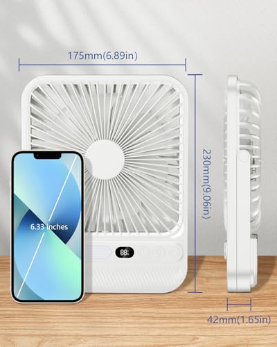 Nuerst 8000mAh Portable Travel Fan 7 inch, Max 28H Runtime, Rechargeable Battery Powered Desk Fan with LED Lantern, 180° Rotate Ultra-thin Silent USB Fan for Camping Bedroom Cruise RV (White)