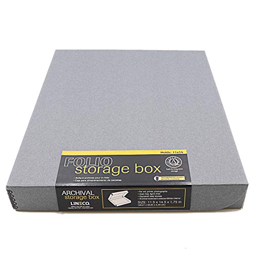 Lineco Archival Folio Storage Boxboard, Acid-Free with Metal Edges, 11.5 X 14.5 X 1.75 inches, Gray (717-2114)