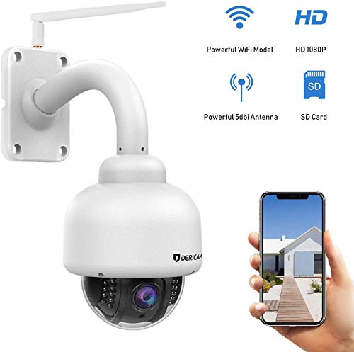 Dericam Outdoor Wireless Security Camera,Outdoor PTZ Camera,Crystal Full HD 1080P,4 X 0ptical Zoom,Auto Focus,Pre-Installed 32GB Memory Card,S2-32G White