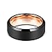 TUSEN JEWELRY 8mm Black Matte Brushed Beveled Edge and Rose Gold Inside Plated Tungsten Fashion Ring