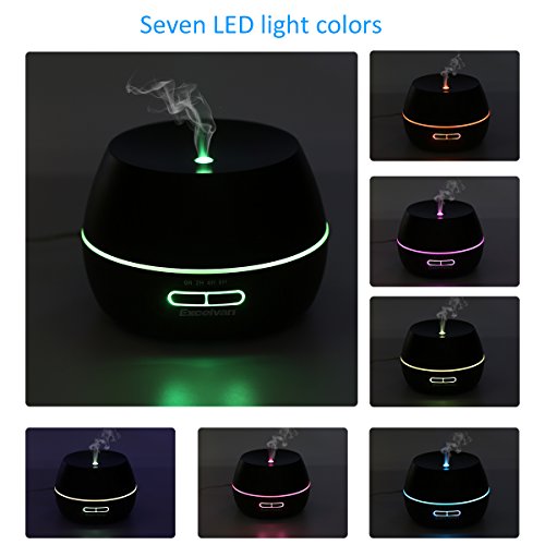 Aroma Oil Diffuser, Excelvan 300ML Essential Ultrasonic Humidifier Air Mist Aromatherapy Purifier with 7 Colors LED Automatically Change, Dark Woodgrain