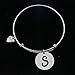 ZUOBAO Stainless Steel Initial Disc Expandable Wire Bracelet Bangle with Heart Charm (S)