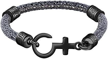 FCZDQ Stainless Steel Black Gender Symbol Leopard Leather Cuff Bracelet Couple Bangle for Mens Boys