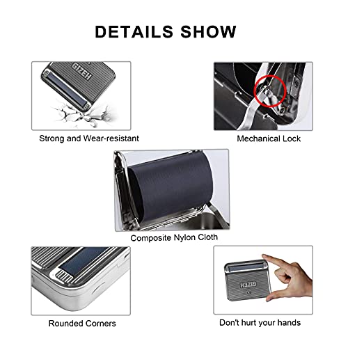 Automatic Rolling Box, Zooqi Cigarette Rolling Machine Portable Metal Box, Pocket Size Compact Weed Box for Rolling Tobacco, Smoking Roller and Storage Case (Silver)
