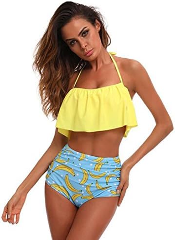 Wqueen 2018 Sexy Split Banana Pattern Printing Bathing Suits Push-Up Bikini Women Split Swimwear Swimsuit Beach Suit Bathing (Yellow, XL)