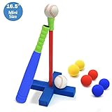 CeleMoon [Mini Size] Upgraded 16.5 inch Kids Foam T Ball Baseball Set Toy for Toddlers, 8 Different Colored Balls Included + Carry/Organize Bag, for Kids Over 1 Years Old