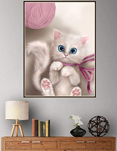 Awesocrafts 5D-Diamant-Malerei-Set für Erwachsene und Kinder, weißes Kätzchen, violett, Teilbohrer, DIY-Diamantkunst… – Bild 3