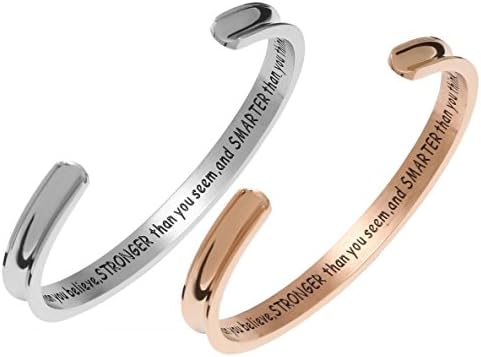 Efantina Stainless Steel Grooved Cuff Bracelet Bangle Jewelry Hair Tie Holder Engraved You're Braver than you believe, Stronger than you seem,and Smarter than you think (Sliver Tone&amp;Rose gold Tone)
