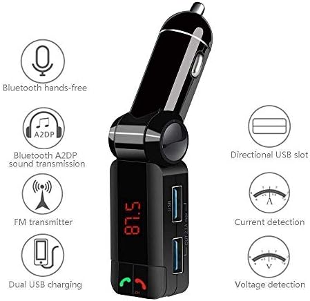 NIKK E Digital Dual Port Wireless Charger, In-car Bluetooth Receiver, Mp3 Player for Apple iPhones, Android, Windows and IOS Devices (Black)