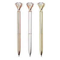 Ozest 3Pcs Metal Ballpoint Pens, Crystal Diamond Pen Rose Gold Pen with School & Office Supplies Gift Pen