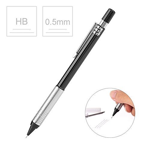 LOUTOC Mechanical Pencils, 0.5mm Automatic Pencil with Lead&Eraser Refill, Office School Supplies Black Metal HB Pens for Drawing, Art Sketching, Writing, Crafting, Drafting