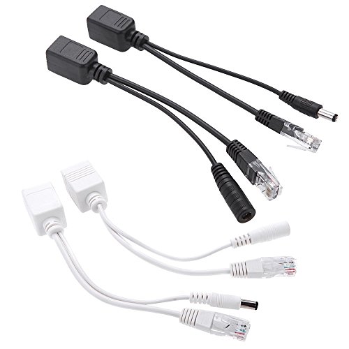 OdiySurveil 2Kits Passive PoE Injector and Splitter Kit with 5.5x2.1 mm DC Male and Female Connector(White and Black)
