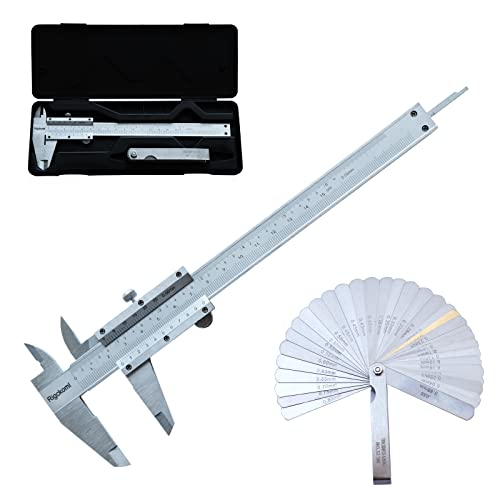 Rigckoml Vernier Caliper 6 Inch + Stainless Steel Feeler Gauge 32 Blade