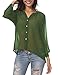 Hotiary Women's Button-Down Shirts 3/4 Long Sleeve Vneck Casual Plain Work Top See Through Sexy Semi Sheer Chiffon Blouse