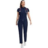 Kitmaz Women's Scrub Set - Convertible Mandarin/V-Neck Top & Straight Pants, 13 Pockets, Wrinkle & Splash Resistant Fabric