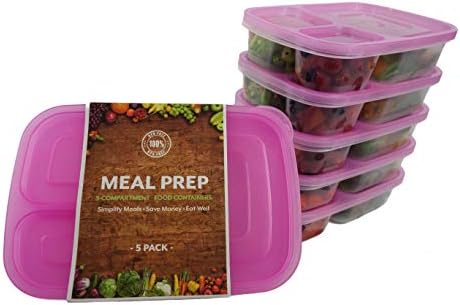 Meal Prep Lunch Containers - BPA Free Bento Boxes Pink Lids