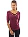 PattyBoutik Women's Twisted Cross Keyhole 3/4 Sleeve Knit Top (Dark Magenta S)