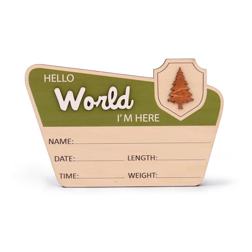 ONNIBE Adventure Hello World I'm Here Sign ∣ Wooden Retro Birth Announcement Prop ∣ 6.5