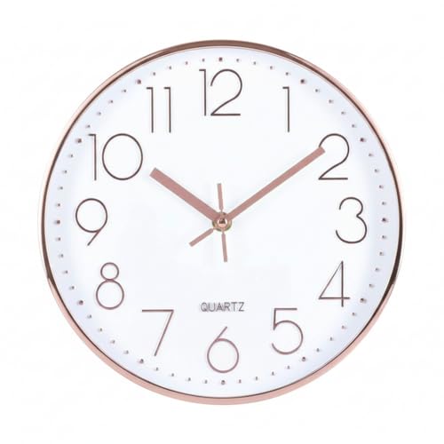 Relógio de Parede Minimalista Rose Gold e Branco 25cm x 25cm Decoração de Parede Enfeites Utilidades Domésticas Premium