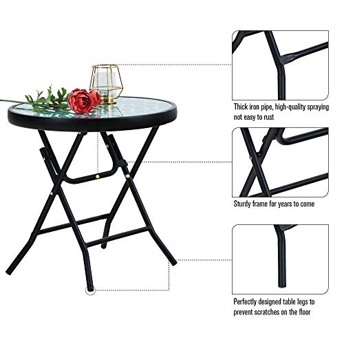 PHIVILLA Beistelltisch rund klappbar aus Glas und Metall Balkontisch Kleiner Balkontisch wetterfest pflegeleicht Balkontisch für Balkon Garten Terrasse Wohnzimmer – Bild 6
