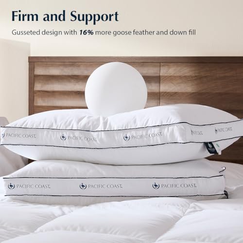 Pacific Coast Gusseted Pillows, Goose Feather and Down Firm Pillows, Luxury Hotel Collection Bed Pillows for Sleeping, Supportive Gusseted Dsign for Side and Back Sleepers (King (Pack of 2))