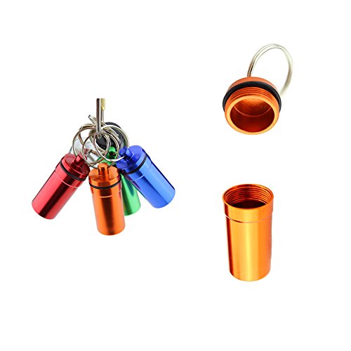 Fivebop 6Pcs Aluminum Alloy Keychain Pill Holder Fob Small Waterproof Geocaching Containers with Key Ring - Thumbnail 4