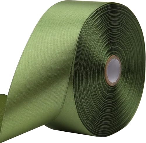 HZYH Olive Green Solid Satin Ribbon 1-1/2 Inch 50 Yards Solid Polyester Fabric Ribbon for Gift Wrapping Wedding Christmas Baby Shower Birthday Party Decoration Handmade Immortal Flower Craft