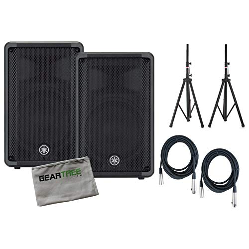 Set of Two Yamaha DBR10 700-Watt Powered Speakers with Cleaning Cloth, 2 XLR Cab