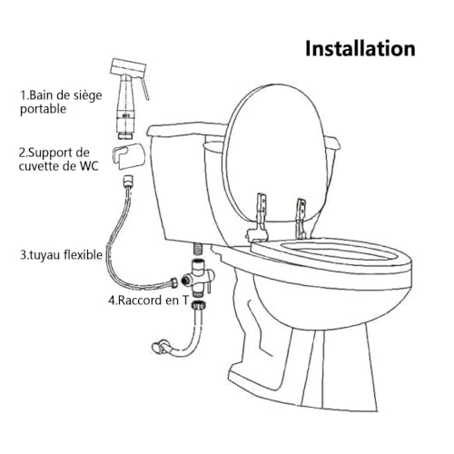TEKXDD Kit Douchette WC, Douchette WC avec Tuyau 1,5 Mètre & Vanne 3 Voies (1/2"-3/8"), Salle de Bain, Hygiène Personnelle, Nettoyage des Couches, Facile à Installer, Argent
