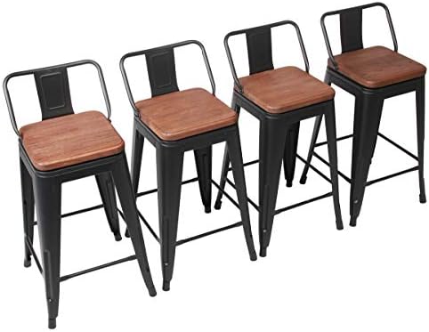 Yongchuang Metal Backless Counter Bar Stool for Indoor-Outdoor(Pack of 4) (24", Swivel Matte Black Low Back)