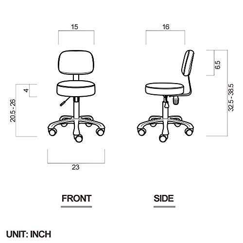 DR.LOMILOMI Extra-Wide Seat Rolling Swivel Clinic Medical Salon Stool Chair with Memory Foam 502 (with Backrest, Black)