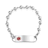 Bling Jewelry Stainless Steel 6mm Ball Medical Alert ID Bracelet 7.5in