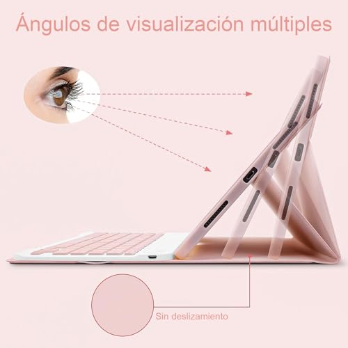 Funda con Teclado de Español(Incluye Ñ) para iPad 10.2 7a 8a 9a Genaración y iPad Air 3/Pro 10.5 Inalámbrico Teclado Bluetooth Magnético Desmontable,ratón Bluetooth-Rosa(Ver Imagen Principal 2)