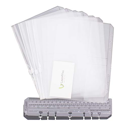 A5 Binder Zipper Pockets Name Card Bag 6 Holes Bill Pouch Notebook Refills Filler Organizer,Include 4 X Zipper Pouches +3 X Business Card Holder Pocket +2 X Plastic Page Marker Measuring Rulers - Thumbnail 5