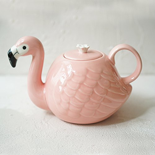 RISEON 3D Cute Ceramic Pink Flamingo shaped Teapot Cup Jug Tea Kettle