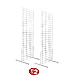 Only Hangers 2' x 6' Gridwall Panel Tower with T-Base Floorstanding Display Kit, 2-Pack White ...