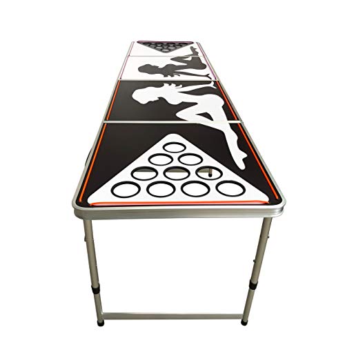 LED Lights Beer Pong Table with Holes for Cups 8' Aluminum Portable Adjustable Folding Indoor Outdoor Tailgate Drinking Party Game Squad Show Girl 01 - Thumbnail 3