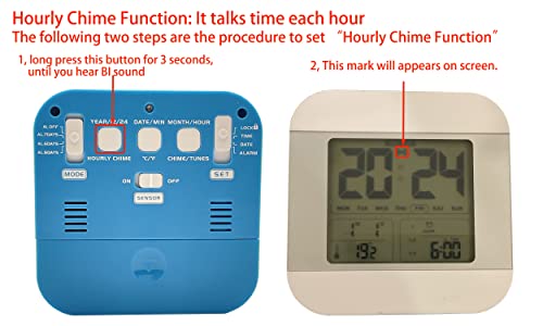 Talking Alarm Clock with Female Voice Broadcast, Smart Talking Clock with Hourly Chime Function, Low Vision Clock for The Blind Visually Impaired Seniors Elderly People (Blue Color)