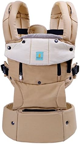 Baby Carrier 6 Position Soft Carrier Temperature Control Airflow Panel,Adjustable Baby Sling to growing baby, 2 Removable Drool Teeth Pads,Hood by Kangarouse-Champagne
