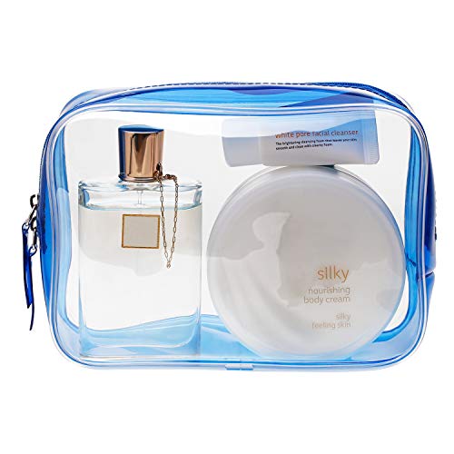 Pangda 5 Pack Clear PVC Zippered Toiletry Carry Pouch Portable Cosmetic Makeup Bag for Vacation, Bathroom and Organizing (Small, Blue) 4 Pangda 5 Pack Clear PVC Zippered Toiletry Carry Pouch Portable Cosmetic Makeup Bag for Vacation, Bathroom and Organizing (Small, Blue)