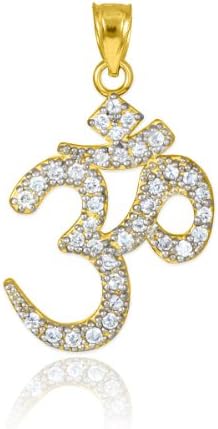 14k Yellow Gold Hindu Meditation Charm Yoga "Om" (Aum) CZ Pendant