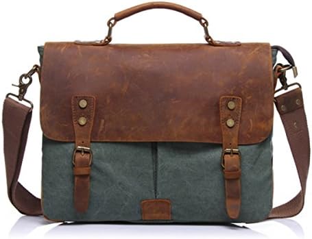 JSBKY Messenger Satchel Bag Briefcase For Men And Women,Vintage Laptop Canvas Leather (green)