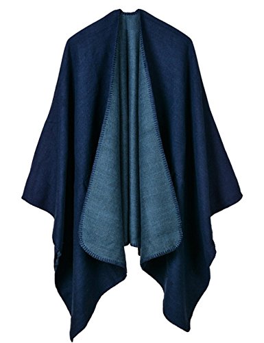 Looseplus Women's Winter Open Front Cashmere Oversized Wrap Poncho Cape Cardigans
