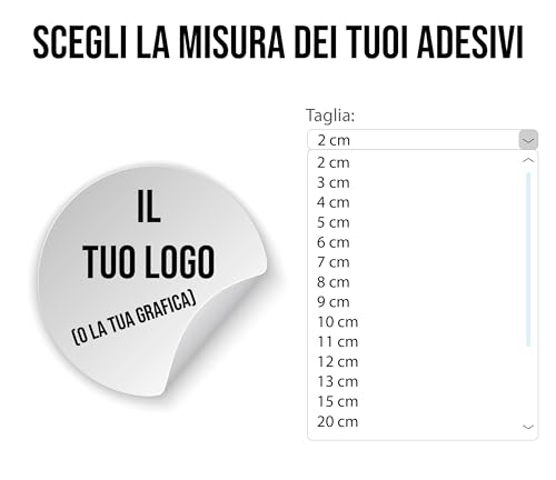 100 Multi-purpose Customisable Stickers – Insert Your Logo or Graphic. Selectable Sizes from 2 cm to 20 cm. Ideal for Decorations, Labels, and Creative Projects (Circular)