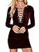 Clothink Women Velvet Plunge Front Lattice Detail Plain Bodycon Dress