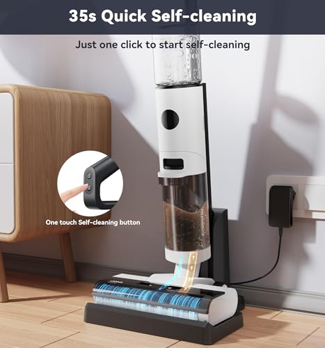 JONR ED12 Cordless Wet Dry Vacuum and Mop, 3-in-1 Self-Cleaning Floor Washer for Hardwood Tile Laminate, 0.1 Inch Edge Cleaner, Self-Propelled, Lightweight for Spills Pet Hair (L)