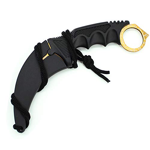WeTop Karambit Knife, CS-GO for Hunting Camping Fishing Self Defenses and Field Survival, Stainless Steel Fixed Blade Tactical Knife with Sheath and Cord (Spider Web Gold).