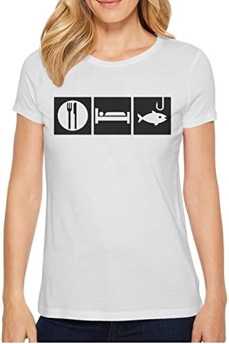 Eat Sleep Fish Slim Fit T Shirts For Women's O-Neck Short Sleeve Cotton Attractive Women Tshirts