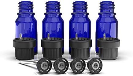 Cobalt Blue Glass 10 mL Empty Bottles for Essential Oil Aromatherapy Guaranteed Perfect Fit for Two Scents Nebulizer Diffuser - Washers and Nozzles Included (4 Pack)